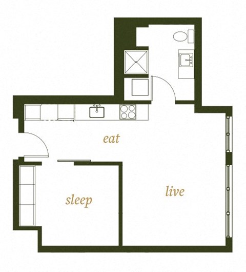 230 Ash Apartments One Bed F1 Floor Plan
